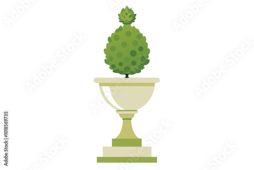 Watercolor topiary in elegant urn, illustration on white background.