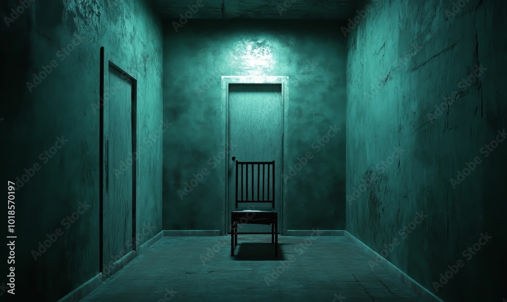 Obraz premium A chair sits in a dimly lit hallway.
