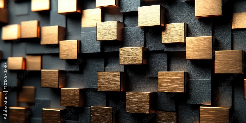 Abstract Metallic Cube Pattern With Golden Accents Abstract Metallic Cube Pattern With Golden Accents