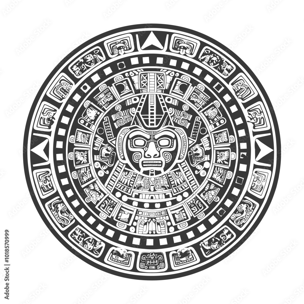 Obraz premium Circular Aztec Calendar with Central Face