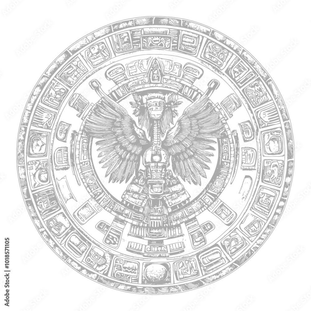 Circular Aztec Calendar with Winged Figure Circular Aztec Calendar with Winged Figure