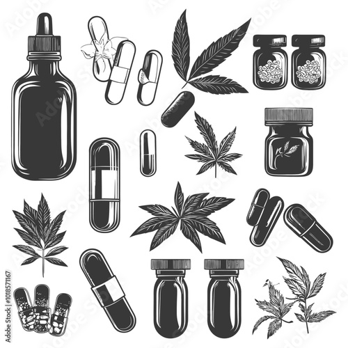 Cannabis Products Oils Capsules and Leaves