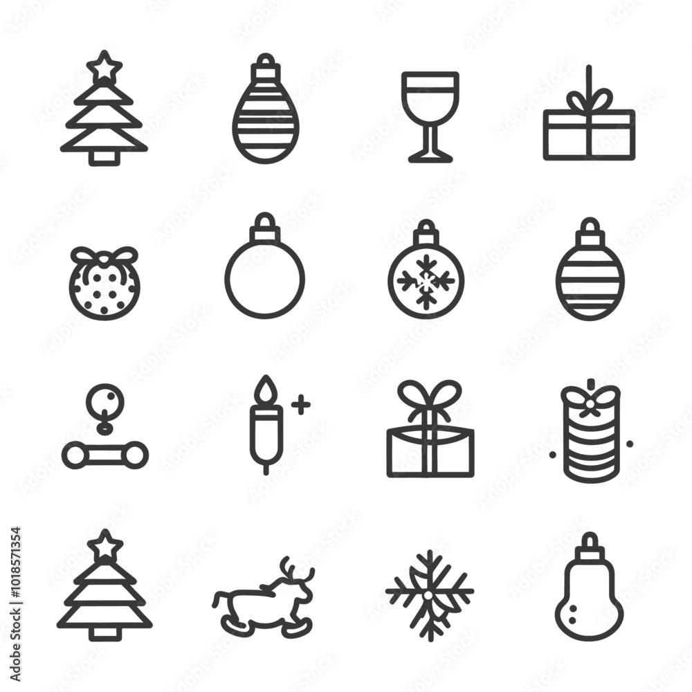 Fototapeta premium Christmas and New Year Outline Icon Set