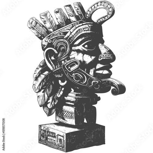 Carved Stone Bust of an Ancient Mayan God