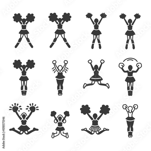 Cheerleader Silhouettes with Pom Poms in Various Poses
