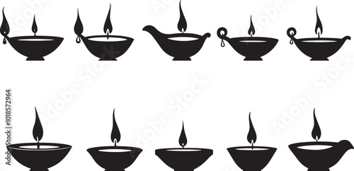 Set of Diwali diya on a white background. Vector illustration