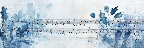 Wallpaper Mural A captivating artwork features flowing music notes intertwined with delicate, blue-toned leaves, evoking a serene winter atmosphere that is perfect for seasonal celebrations Torontodigital.ca