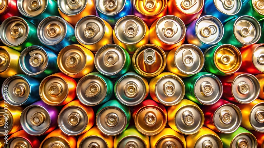 A Vibrant Symphony of Metallic Cylinders, Arranged in a Harmonious and Symmetrical Pattern, Each One a Unique Hue of Color, Reflecting Light in a Captivating Display A Vibrant Symphony of Metallic Cylinders, Arranged in a Harmonious and Symmetrical Pattern, Each One a Unique Hue of Color, Reflecting Light in a Captivating Display