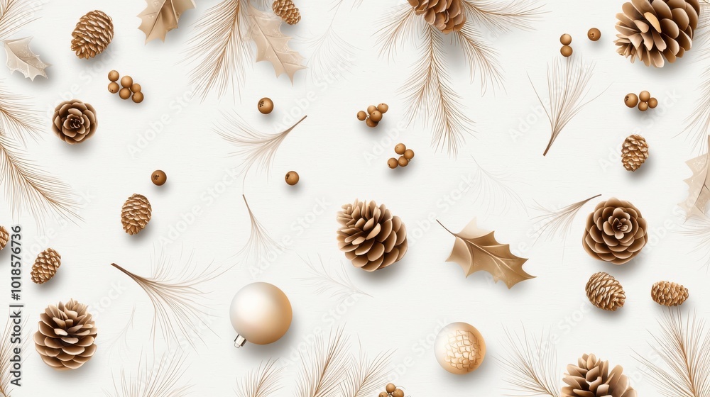 A delicate seamless Christmas pattern with hand-drawn pinecones, fir branches, and berries in earthy tones. A delicate seamless Christmas pattern with hand-drawn pinecones, fir branches, and berries in earthy tones.