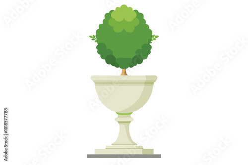 Watercolor topiary in elegant urn, illustration on white background.