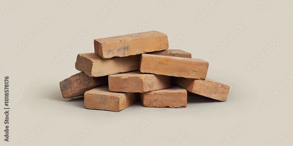 Rustic Red Bricks Stacked Against a Neutral Background Rustic Red Bricks Stacked Against a Neutral Background