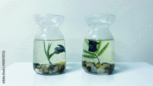 Glass vase with flowers And Fish