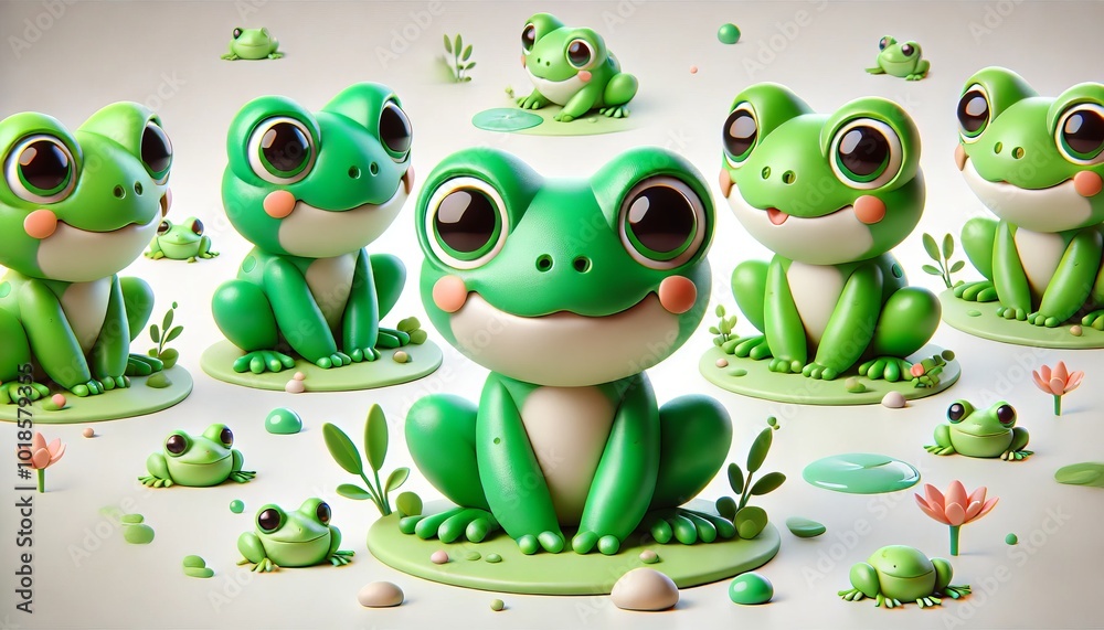 Fototapeta premium Cute Cartoon Frog Illustration Green Amphibian with Big Eyes on White Background