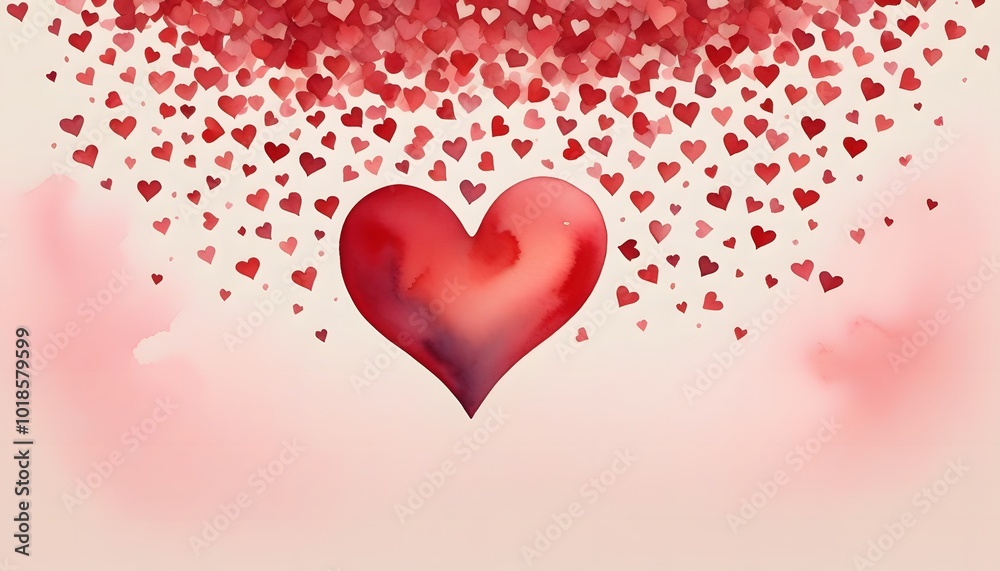 Red heart shape with falling hearts in pink background with copy space Red heart shape with falling hearts in pink background with copy space