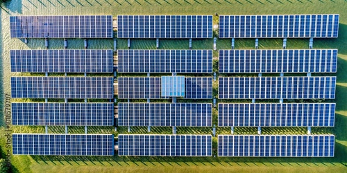 Aerial view of solar energy grid in water photo