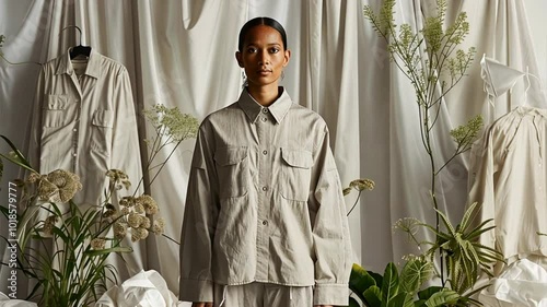 A sustainable fashion brand sourcing materials ethically, using renewable energy and eco-friendly processes to create clothing.