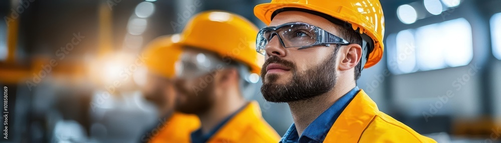 Workers in bright uniforms operating plastic compactors in a waste management plant, plastic compression, industrial waste management Workers in bright uniforms operating plastic compactors in a waste management plant, plastic compression, industrial waste management