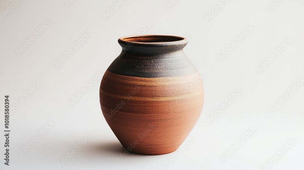 Handcrafted ceramic vase with a unique two-tone design, featuring a smooth transition from earthy terracotta to deep charcoal at the rim, set against a clean white backdrop. Handcrafted ceramic vase with a unique two-tone design, featuring a smooth transition from earthy terracotta to deep charcoal at the rim, set against a clean white backdrop.