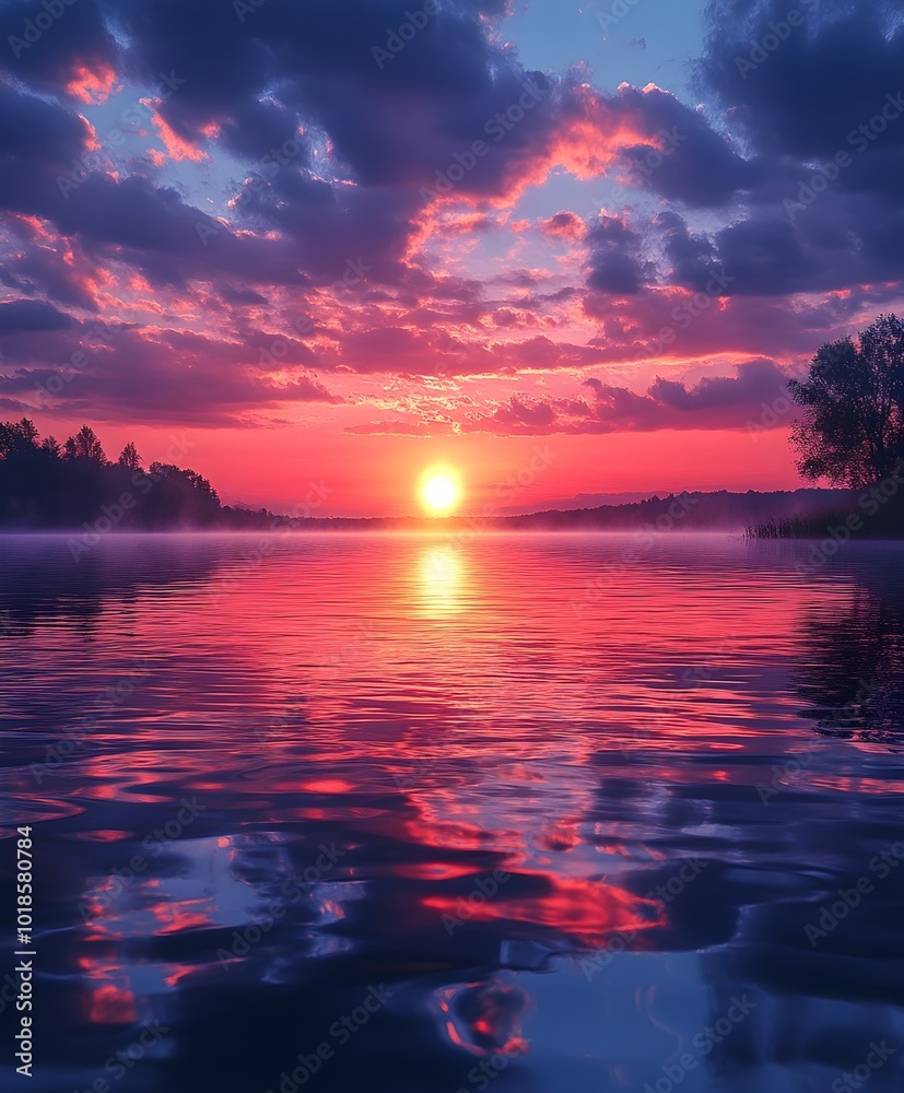 Sunrise over a calm lake with fog Sunrise over a calm lake with fog