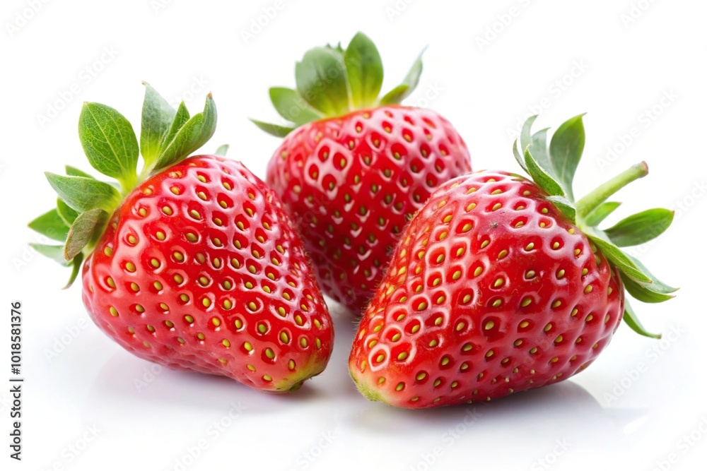 Aerial view of three fresh strawberries on white background Aerial view of three fresh strawberries on white background