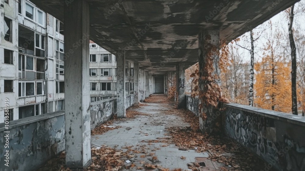 Abandoned construction site with unfinished buildings, representing the halted development of affordable housing projects Abandoned construction site with unfinished buildings, representing the halted development of affordable housing projects