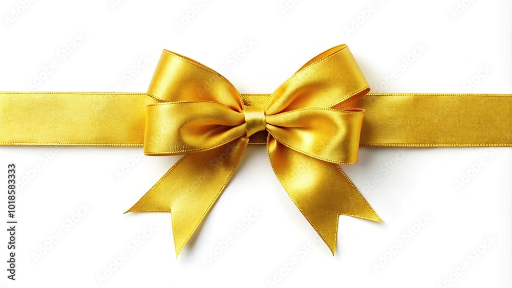 Aerial view of yellow ribbon and bow with gold isolated on white background Aerial view of yellow ribbon and bow with gold isolated on white background