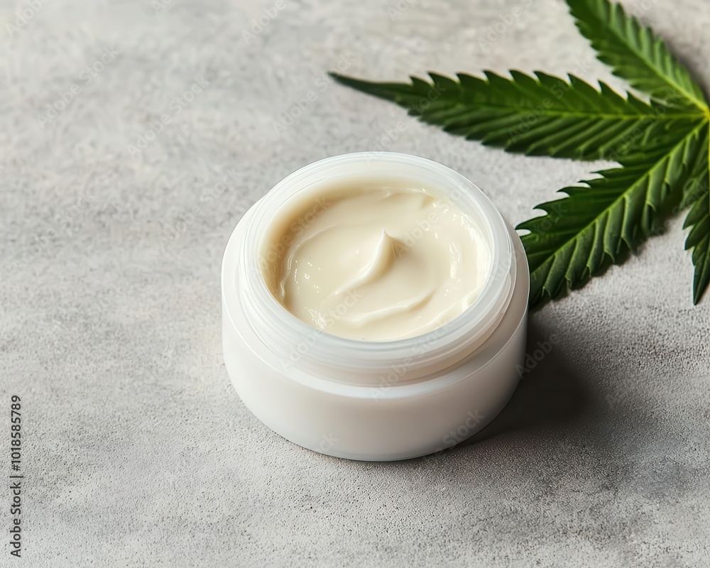 Skincare cream in refillable jar with hemp label, eco-friendly beauty, sustainable and green packaging Skincare cream in refillable jar with hemp label, eco-friendly beauty, sustainable and green packaging