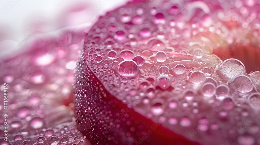 Detailed view of a mangosteen slice, plain white background, water droplets, frosted glass blur, fresh and vivid, macro photography. Detailed view of a mangosteen slice, plain white background, water droplets, frosted glass blur, fresh and vivid, macro photography.
