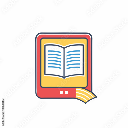 Colorful e-book icon design with an open book illustration, modern style, representing digital reading