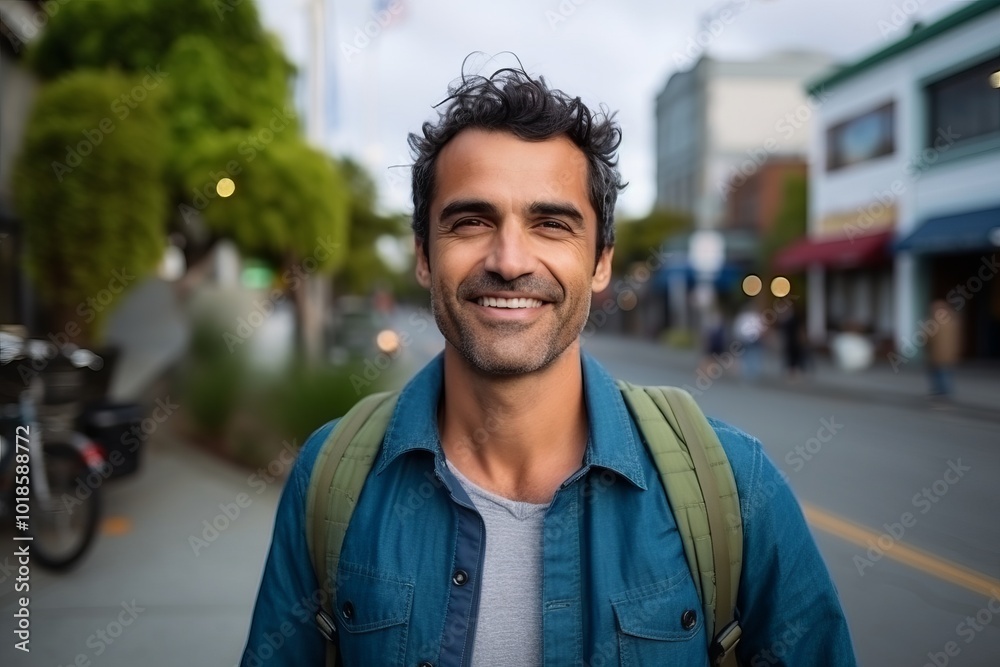 Portrait of a handsome young man smiling at the camera in the city Portrait of a handsome young man smiling at the camera in the city
