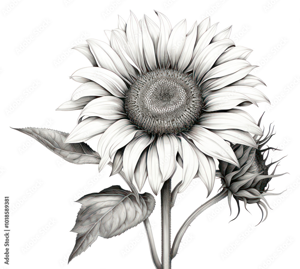 PNG Sunflower drawing sketch plant.