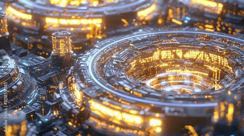 Wallpaper Mural Infinite Connections: 3D Rendering of Digital Universe Symbolizing 5G Technology Advancements with Cinematic Lighting Torontodigital.ca