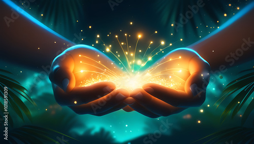 magic particles glowing palms creating sense enchantment mystery
