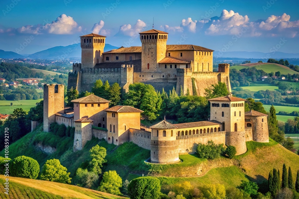 Fototapeta premium Ancient medieval fortresses in Parma, Montechiarugolo, and Torrechiara