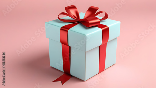 open gift box red ribbon pastel background rendered