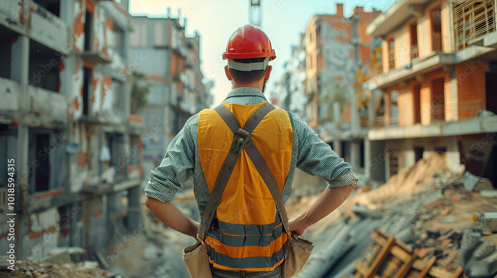 Obraz premium At a construction site, a construction worker or foreman