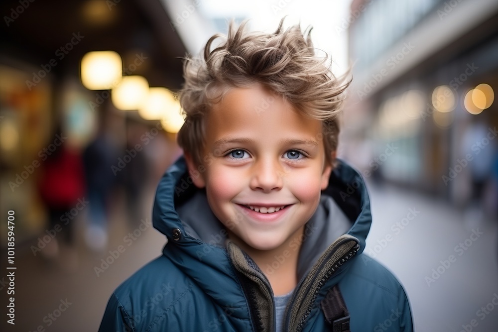 Portrait of a cute little boy smiling at the camera in the city Portrait of a cute little boy smiling at the camera in the city