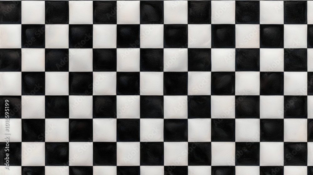 Fototapeta premium classic black and white checkerboard pattern, featuring alternating squares that create striking visual effect. This design is often used in various contexts, from flooring to art