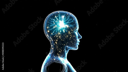 Digital brain connected to data center. Artificial intelligence concept, Futuristic Vision: Exploring the Synergy of Brain and Technology,