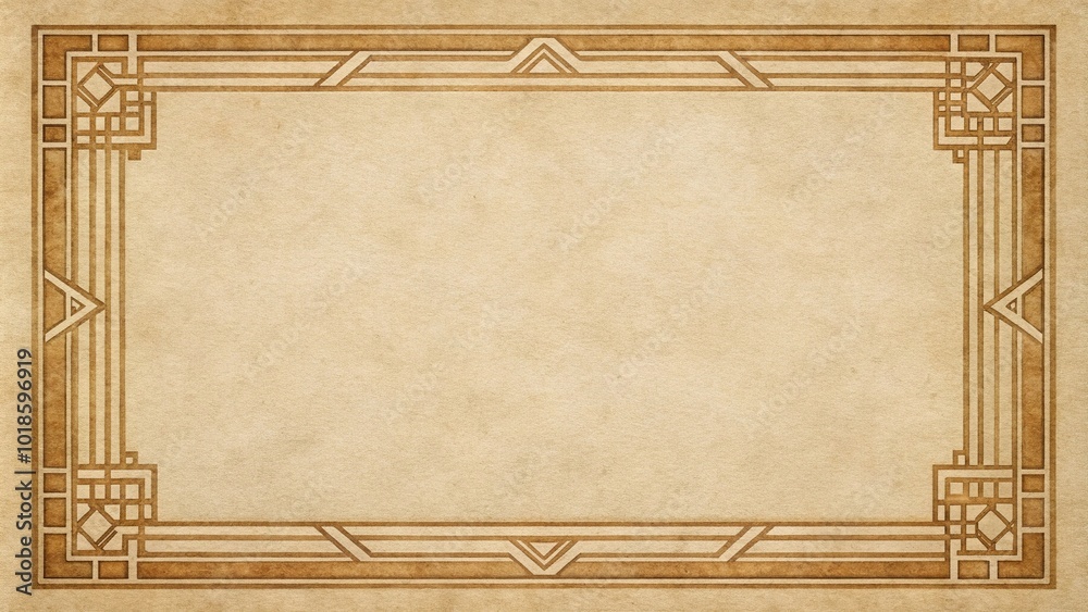 Art deco border frame on rich pale tea stained paper with white ...