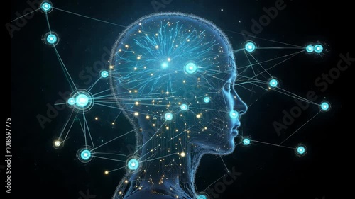 Digital brain connected to data center. Artificial intelligence concept, Futuristic Vision: Exploring the Synergy of Brain and Technology,