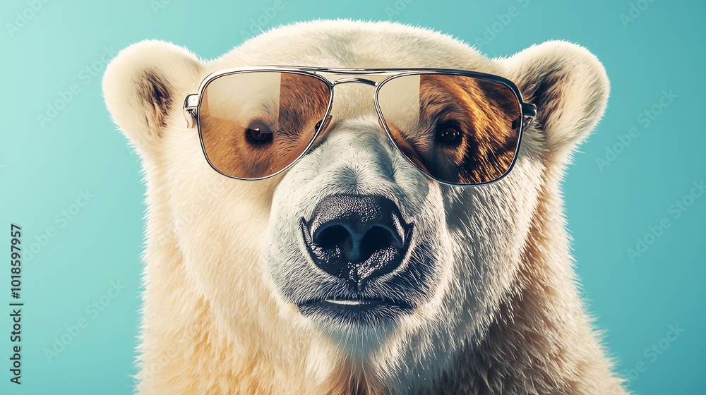 A cool polar bear wearing stylish sunglasses, exuding confidence and charm against a vibrant blue background. A cool polar bear wearing stylish sunglasses, exuding confidence and charm against a vibrant blue background.