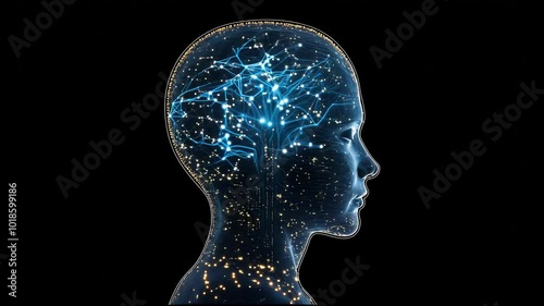 Digital brain connected to data center. Artificial intelligence concept, Futuristic Vision: Exploring the Synergy of Brain and Technology,