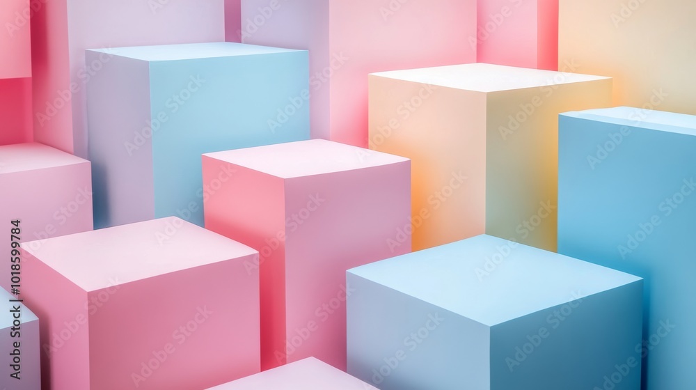 Abstract Geometric Composition with Pastel Colored Cubes