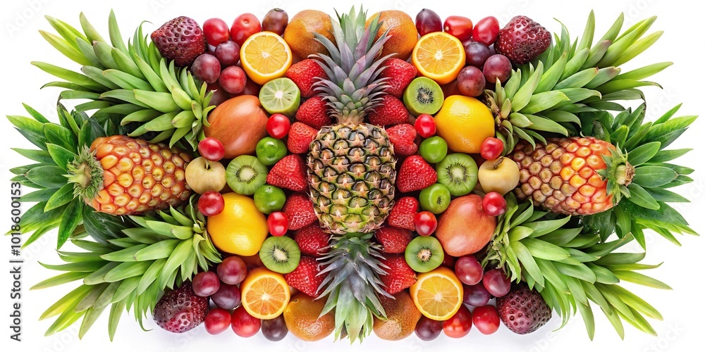 Assorted fruits arranged symmetrically