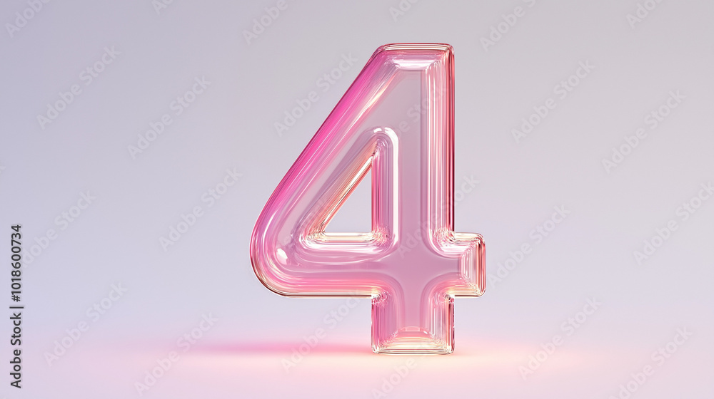 Translucent pink number four displayed against a soft gradient background, emphasizing its artistic design and modern aesthetic Translucent pink number four displayed against a soft gradient background, emphasizing its artistic design and modern aesthetic