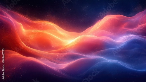 Abstract Neon Waves Flowing Through a Glowing Starry Sky