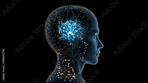 Digital brain connected to data center. Artificial intelligence concept, Futuristic Vision: Exploring the Synergy of Brain and Technology,