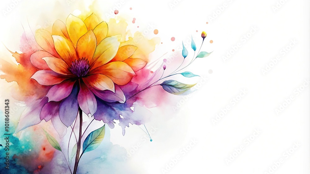 Fototapeta premium Asymmetrical abstract flower ink painting on white background