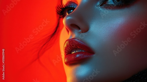 Close-up portrait with dramatic lighting and vibrant colors.